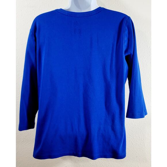 St John's Bay Blue V Neck 3/4 Sleeves Top Large Lightweight Soft Stretch - Picture 3 of 6